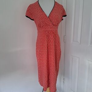 Boden Orange Wave Print Wrap Midi Dress Short Sleeve V Neck Women's Sz 8L UK 12L